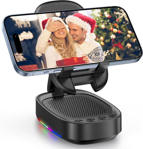 Cell Phone Stand with Wireless Bluetooth Speaker, Adjustable Holder with 5 LED Modes, Compatible with iPhone/iPad