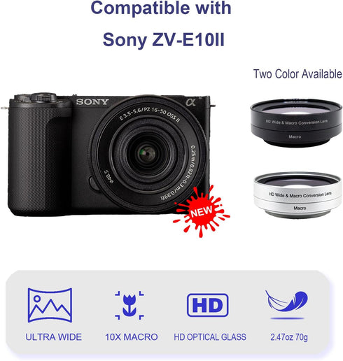 FotoZ 40.5mm 0.75x Mini Wide Angle Conversion Lens with Macro for Sony ZV-1F ZV-E10 Accessories