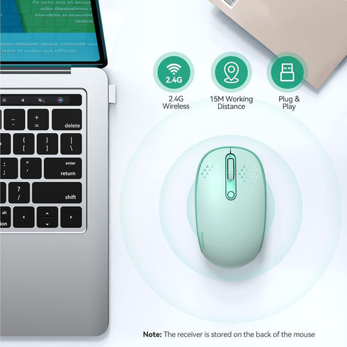 TECKNET Wireless Mouse for Laptop, 2.4G Quiet Computer Mouse with USB Receiver, 4 Buttons, 800/1200/1600 DPI - Mint