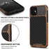 TENDLIN Black Compatible with iPhone 11 Case, Wood Grain with Carbon Fiber Texture Design Leather Hybrid