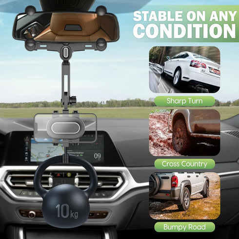 Rear View Mirror Phone Holder For Car - Multifunctional 360 Rotatable Car Rearview Mirror Phone Holder, With Retractable Curved Handle, Fixed At Four Corners, Car Phone Holder For All Phone
