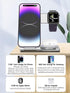 3 in 1 Wireless Charger, Aluminum Alloy Fast Charging Stand for iPhone 15/14/13/12/11, iWatch, AirPods Pro, Silver