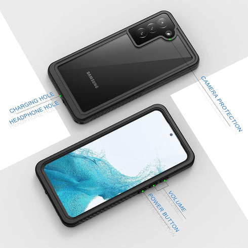 Lanhiem Waterproof Case for Samsung Galaxy S22 - IP68 Dustproof with Built-in Screen Protector, Heavy Duty Black/Clear