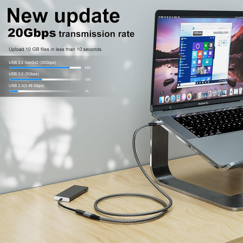 USB C Extension Cable 2M/6.6FT, Male to Female USB C 3.2 Extender Cord, 100W/5A Fast Charging, 20Gbps Sync for iPhone