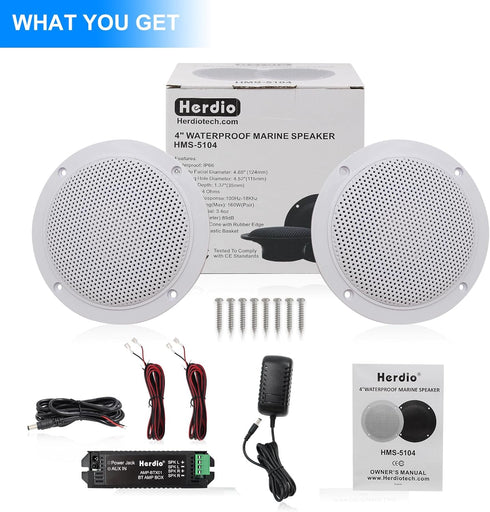 Herdio 4 Inches Waterproof Marine Bluetooth Ceiling Speakers for Bathroom Kitchen Home Outdoor with Flush Mount