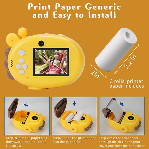 Instant Print Camera for Kids, 2.4 Inch HD Digital Video Camera, Selfie Camera for Age 3-12 with 32GB SD Card