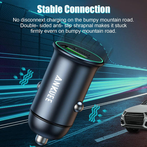 USB-C Car Charger Adapter, Mini All-Metal Dual Ports Fast Charging 60W PD + 30W QC3.0 Universal for iPhone, Samsung