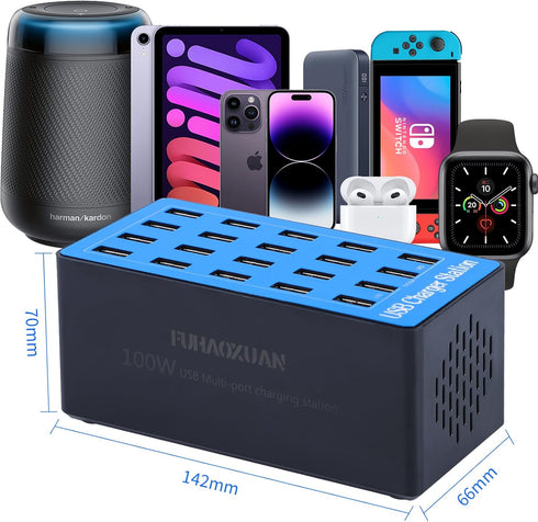 FUHAOXUAN Station,100W 20-Port USB Charging Multi Device Charger with Intelligent Safety Features,Charging Station