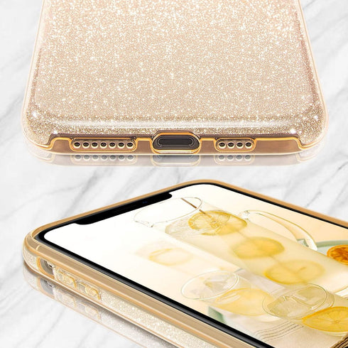 MATEPROX Compatible with iPhone Xs Max Case, Gold Glitter Slim Shiny Sparkle Crystal Bling Cover for Girls