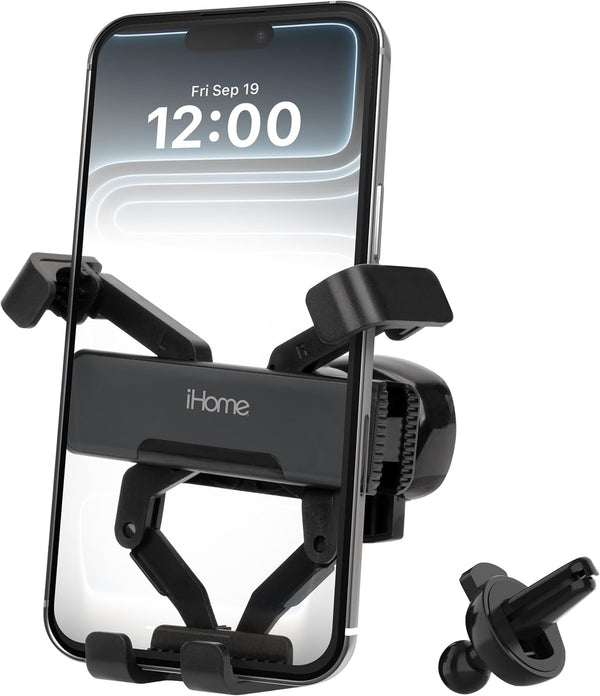 iHome Metallic Gravity Air Vent Phone Mount, Wide Compatibility, Effortless Setup, Secure Grip