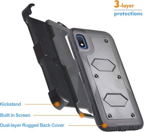 A10E Case for Samsung Galaxy A10E, Full Body Armor Rugged Holster Defender Case with 360 Swivel Belt Clip