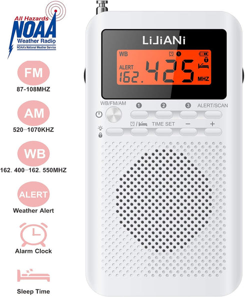 Pocket Weather Radio NOAA/AM/FM, Emergency Portable Transistor with LCD Display, Best Reception Battery Operated