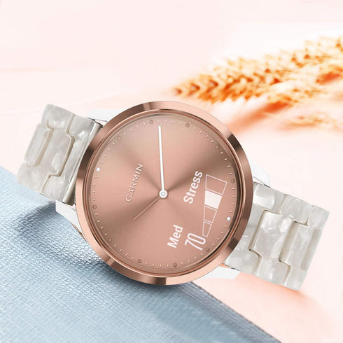 TRUMiRR Pearl Resin Watch Band for Vivomove HR/Vivoactive 6 5 3 | Rose Gold Stainless Steel Buckle Strap for Garmin