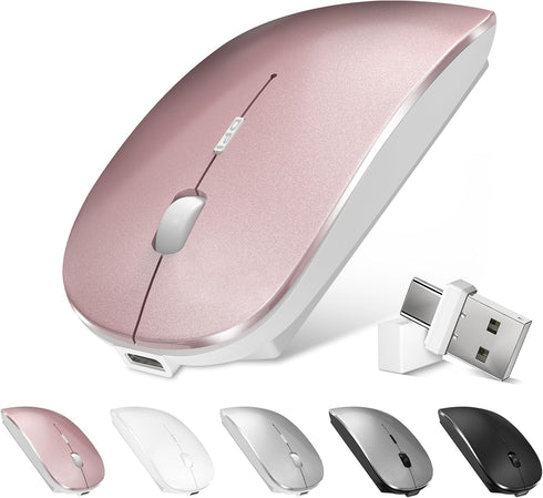 Bluetooth Wireless Mouse for MacBook Air Pro, Rechargeable Silent Optical Mouse with Dual Mode Switch Rose Gold