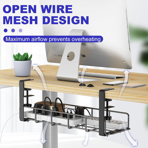 Under Desk Cable Management Tray, 31.5'' Steel Desk Organizers, Wire Management Rack for Cables