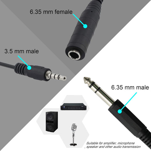 GINTOOYUN 6.35mm TRS Male to 1/4 TRS Female Stereo Headphone Y Splitter Extension Cable