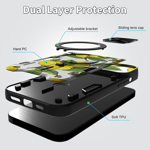 for Motorola Moto G Stylus 5G 2023 Case with Slide Camera Lens Cover & 360 Degree Rotate Ring Kickstand Hybrid Dual Layer Heavy Duty Protective Phone Case for Moto G Stylus 5G 2023,Lemons