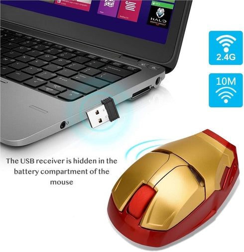 Cool Wireless Mouse, 2.4 G Portable Ergonomic Optical Ironman Wireless Mouse with USB Receiver for Notebook PC Laptop