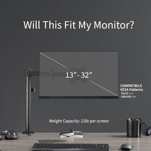 VIVO Single Monitor Arm Desk Mount, Holds Screens up to 32 inch Regular and 38 inch Ultrawide