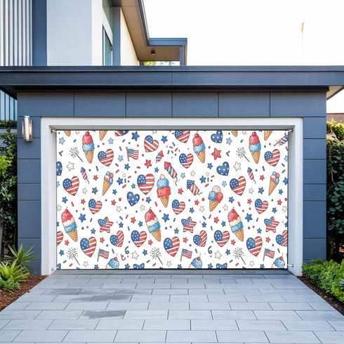 GNAKT AREWG Garage Door Banner Cover 13x6ft USA Patriotic Ice Cream Garage Door Decoratons