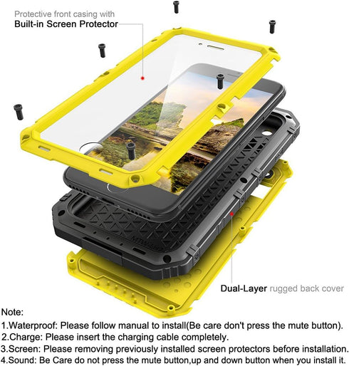Beasyjoy Metal Case for iPhone SE 2022/3rd/2020/8/7, Waterproof Heavy Duty with Screen Protector, Yellow