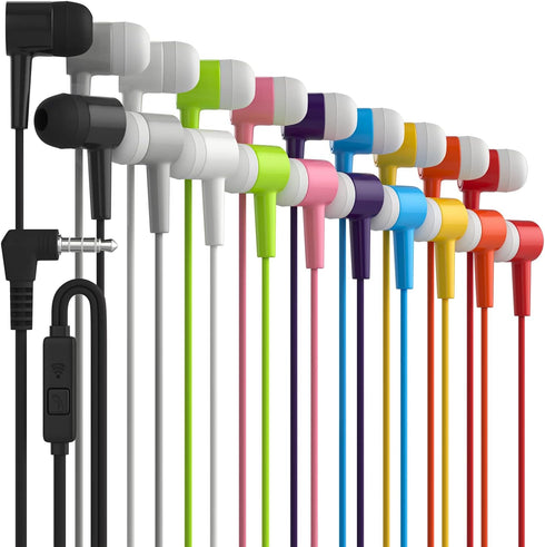 Maeline Bulk Earbuds 10 Pack in-Ear Stereo Headphones for School, Library, Travel, Gym, Tangle-Free Microphone Earbuds