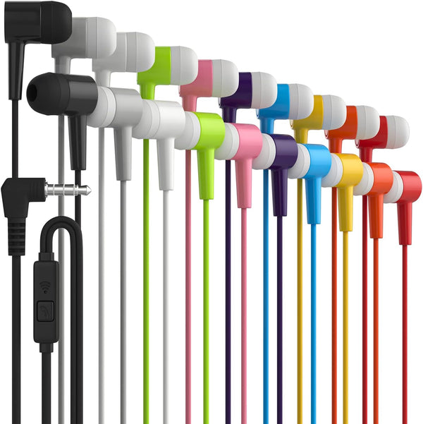 Maeline Bulk Earbuds 10 Pack in-Ear Stereo Headphones for School, Library, Travel, Gym, Tangle-Free Microphone Earbuds
