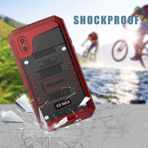 Mitywah Waterproof Case for iPhone Xs MAX - Heavy Duty Military Grade Defender Phone Case with Full Body Protection, Red
