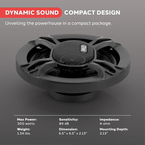 Pyle 3-Way Universal Car Stereo Speakers, 300W 6.5” Triaxial Loud Pro Audio, OEM Quick Replacement, Pair, Black