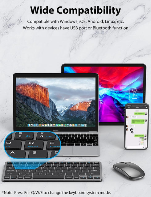 Wireless Keyboard and Mouse for Mac, 2.4G/Bluetooth Combo Ultra Slim Compact 78 Keys Rechargeable Low Profile Set