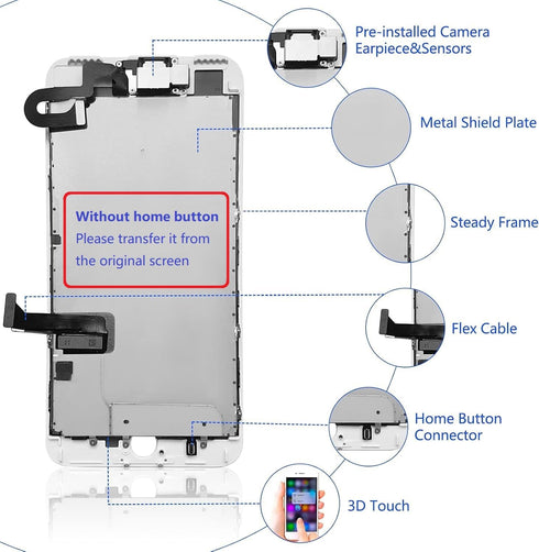 for iPhone 7 Plus Screen Replacement White, Mobkitfp 5.5" Full Assembly LCD Display with Front Camera & Repair Tools