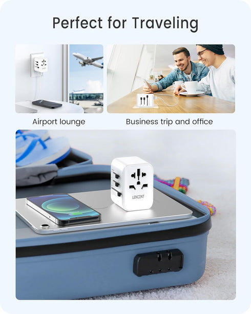 LENCENT Universal Travel Adapter, GaN III 30W International Charger with 2 USB & 3 Type-C Ports