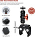 Super Clamp Camera Mount with Double Ball Head Adapter - 360° Rotation, Compatible with Canon Nikon DSLR, Gopro, LED