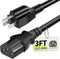 Vockjour 3 Prong AC Power Cord Cable 3ft 10 Amps 125 Volts 18AWG,