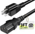 Vockjour 3 Prong AC Power Cord Cable 3ft 10 Amps 125 Volts 18AWG,