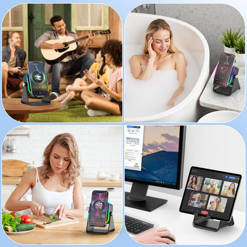 MILOUZ 5-in-1 3500mAh 8 360 Wireless Induction Speaker Bluetooth Speaker with Phone Stand,Stereo Sound, Rechargeable