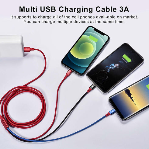 3-Pack Multi Charging Cable 5Ft Braided 3-in-1 Charger for IP, Type C, Micro USB - Compatible with Cell Phones, Tablets
