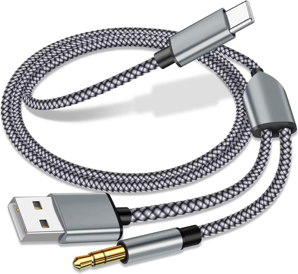 USB C to 3.5mm Aux Audio Cable with Charging, 2 in 1 USB C to 3.5mm Car Stereo Headset Audio Cable with PD Charging
