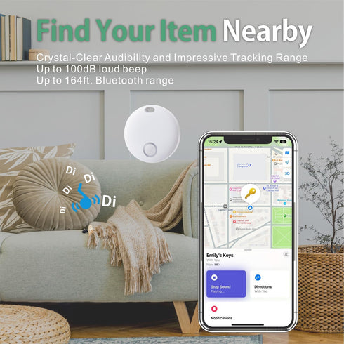 Reyke Key Finder - Bluetooth Luggage Tracker Tag for Keys, Wallet, Suitcase, Works with Apple Find My (White)