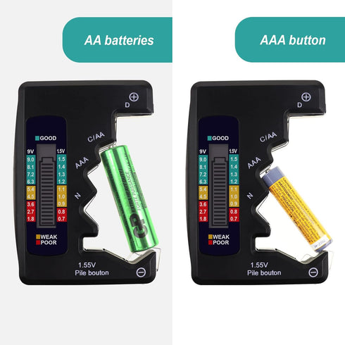 Battery Tester Checker for AA AAA D N 9V 1.5V Button Cell Batteries, Clear Bar Graph LCD Display