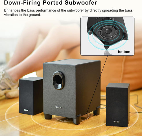 OROW S211 USB-Powered 2.1 Multimedia Speakers System with Subwoofer, 16W Computer Speakers for PC/PS4/TV