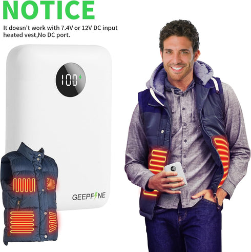 GEEPFINE 5V 2A/3A Pack Charging,2 1 Power Bank for Heated Jacket,Battery for Heated Vest,Heated Blanket,Heated