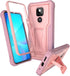 Moto G Play 2021 Case by ExoGuard, Rubber Shockproof Full-Body Cover with Built-in Screen Protector & Kickstand (Pink)