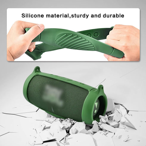 Silicone Case Cover for JBL Charge 5 Waterproof Portable Bluetooth Speaker, Green, with Shoulder Strap and Carabiner