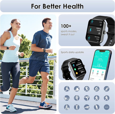 IOWODO Smart Watch, 1.85" Fitness Tracker for Men Women, 100+ Sport Modes, IP68 Waterproof, Heart Rate Monitor