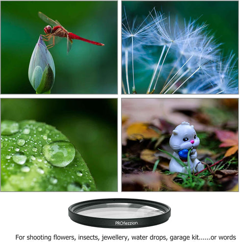 PROfezzion 58mm Close-Up Macro Photography Filter Set (+2 +4 +8 +10) for Canon EOS Rebel T7, T6, T5, T8i, T7i, T6i