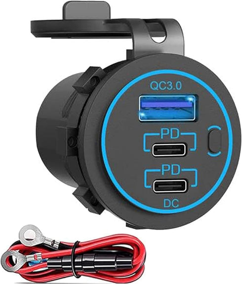 12V USB C Outlet, Two USB-C PD 20W Power Socket and 18W QC3.0 Socket Waterproof Power Outlet for Car, Golf Cart, Boat