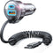 LISEN 65W USB C Car Charger Adapter, Fast Charging 5Ft 30W USB C Coiled Cable for iPhone 15, PD & QC3.0 Car Charger for