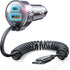 LISEN 65W USB C Car Charger Adapter, Fast Charging 5Ft 30W USB C Coiled Cable for iPhone 15, PD & QC3.0 Car Charger for