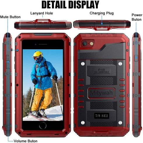 Mitywah Waterproof Case for iPhone SE 2020, Heavy Duty Military Grade Armor Metal Case, Full Body Protective Shockproof